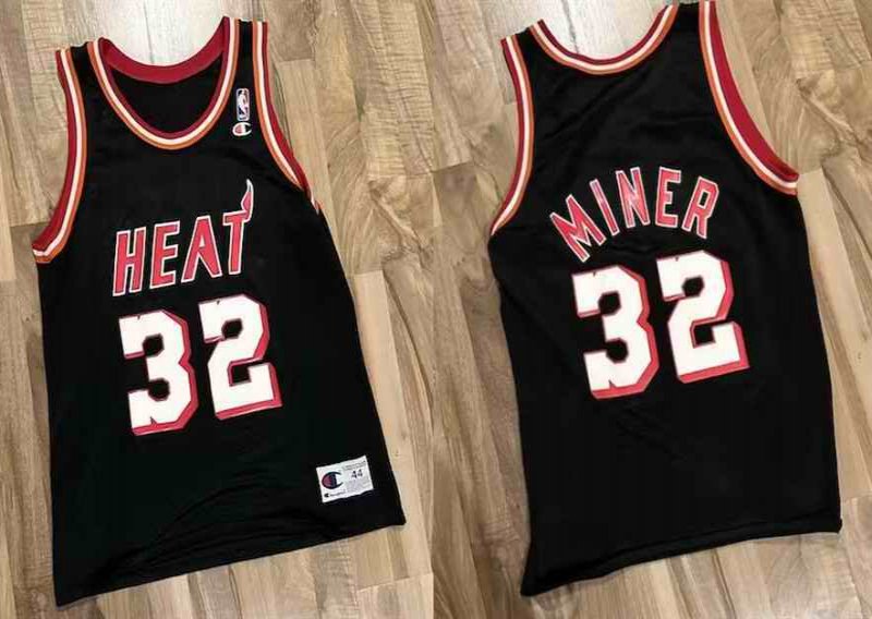 Men's Miami Heat #32 Harold Miner Black Champions Stitched Basketball Throwback Jersey