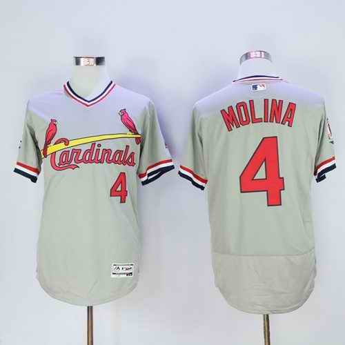 Cardinals #4 Yadier Molina Grey Flexbase Authentic Collection Cooperstown Stitched MLB Jersey