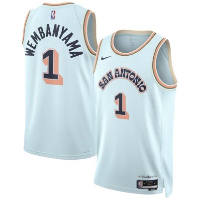 Men's San Antonio Spurs #1 Victor Wembanyama Light Blue 2024/25 City Edition Stitched Basketball Jersey