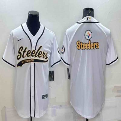 Men's Pittsburgh Steelers White Team Big Logo With Patch Cool Base Stitched Baseball Jersey