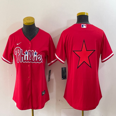 Women's Philadelphia Phillies Red Big Logo Stitched Baseball Jersey(Run Small)