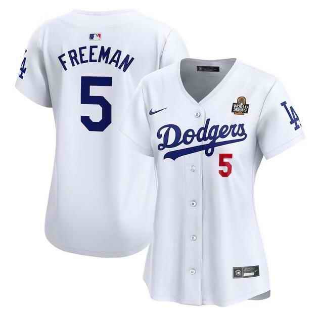 Women's Los Angeles Dodgers #5 Freddie Freeman White 2024 World Series Home Limited Stitched Baseball Jersey(Run Small)