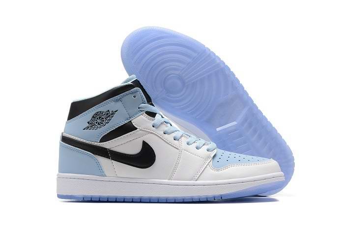 Men's Running Weapon Air Jordan 1 Black/White/Blue Shoes 0415