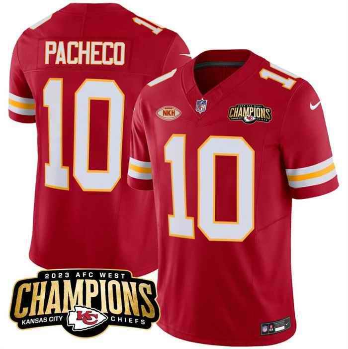 Men's Kansas City Chiefs #10 Isiah Pacheco Red 2023 F.U.S.E. AFC West Champions With NKH Patch Vapor Untouchable Limited Stitched Jersey