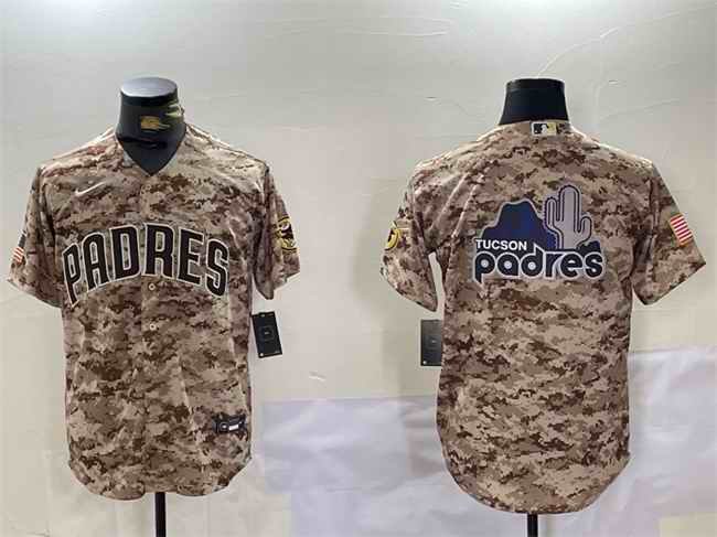 Men's San Diego Padres Tan Camo Team Big Logo Cool Base Stitched Baseball Jersey