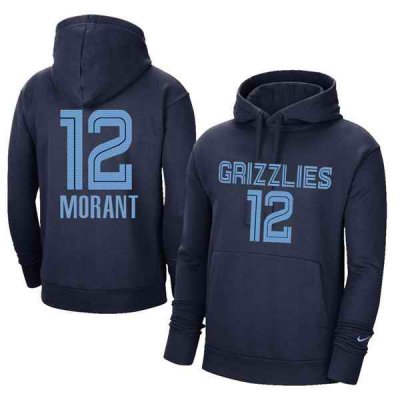 Men's Memphis Grizzlies #12 Ja Morant 2021 Navy Pullover Hoodie