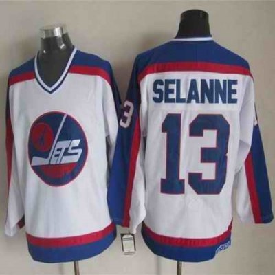 Jets #13 Teemu Selanne White/Blue CCM Throwback Stitched NHL Jersey