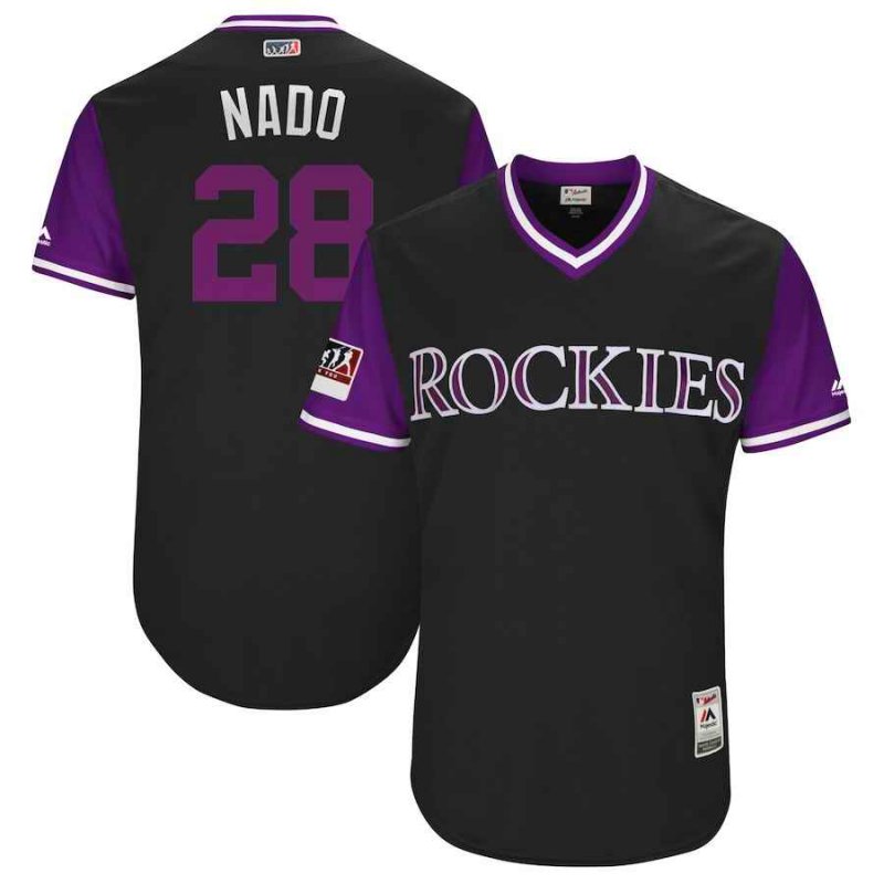 Men's Colorado Rockies #28 Nolan Arenado Nado Majestic Black/Purple 2018 Players' Weekend Stitched MLB Jersey