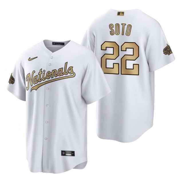 Men's Washington Nationals #22 Juan Soto 2022 All-Star White Cool Base Stitched Baseball Jersey