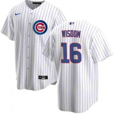 Men's Chicago Cubs #16 Patrick Wisdom White Cool Base Stitched Baseball Jersey