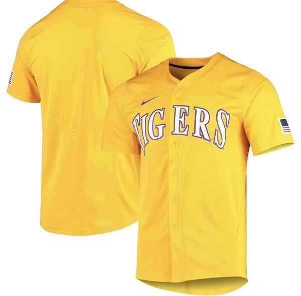 Men's LSU Tigers Gold Vapor Untouchable Stitched Baseball Jersey