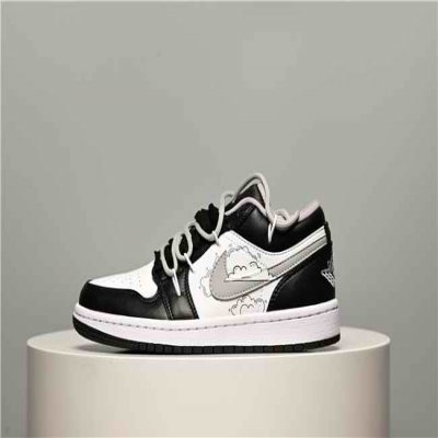 Women's Running Weapon Air Jordan 1 Low Black/White/Grey Shoes 0393