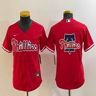 Youth Philadelphia Phillies Red Team Big Logo Cool Base Stitched Baseball Jersey