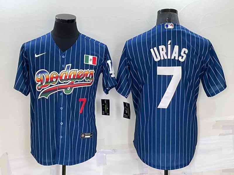 Men's Los Angeles Dodgers #7 Julio Urias Navy Mexico Rainbow Cool Base Stitched Baseball Jersey