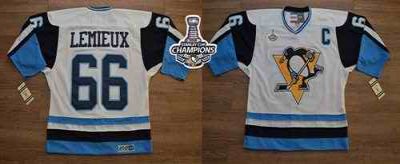 Penguins #66 Mario Lemieux White/Blue CCM Throwback 2016 Stanley Cup Champions Stitched NHL Jersey