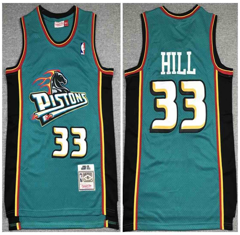 Men's Detroit Pistons #33 Grant Hill 1998-99 Green Throwback Stitched Jersey