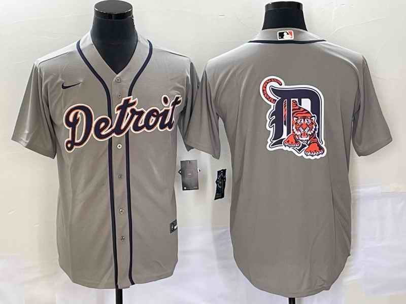 Men's Detroit Tigers Grey Team Big Logo Cool Base Stitched Jersey