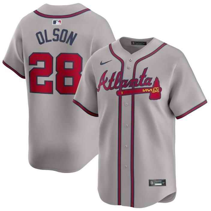 Women's Atlanta Braves #28 Matt Olson Grey 2024 Away Limited Stitched Jersey(Run Small)