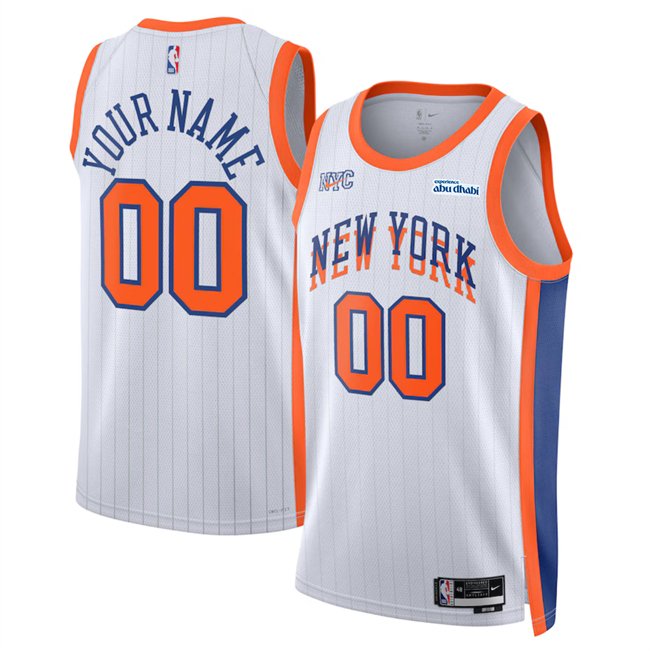 Men's New Yok Knicks Active Player Custom White 2024/25 City Edition Stitched Basketball Jersey