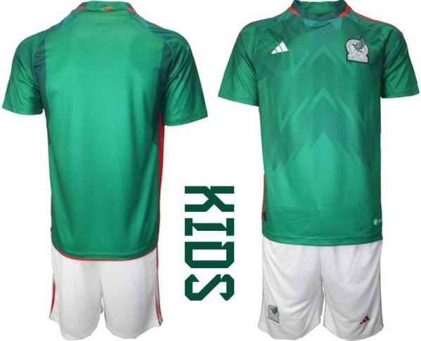 Youth Mexico Blank Green Home Soccer Jersey Suit