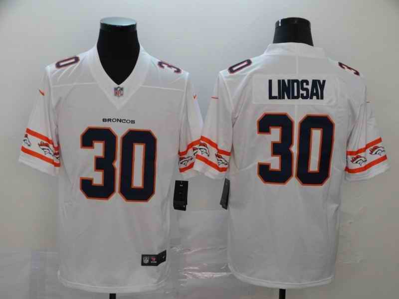 Men's Denver Broncos #30 Phillip Lindsay 2019 White Team Logo Limited Stitched NFL Jersey