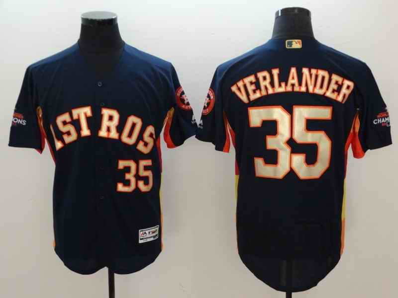 Men's Houston Astros #35 Justin Verlander Navy 2018 Gold Program Flexbase Stitched MLB Jersey