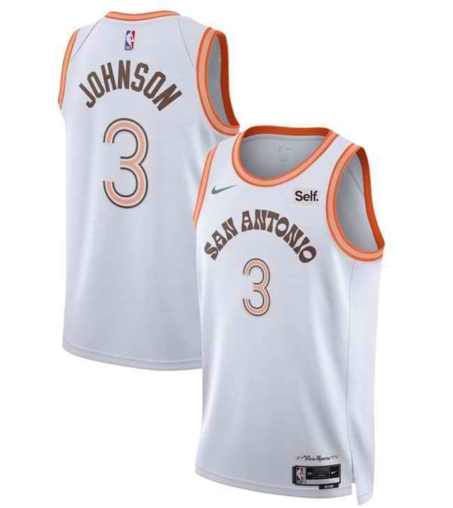 Men's San Antonio Spurs #3 Keldon Johnson White 20233/24 City Edition Stitched Basketball Jersey