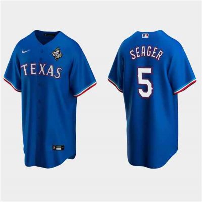 Men's Texas Rangers #5 Corey Seager Royal 2023 World Series Stitched Baseball  Jersey