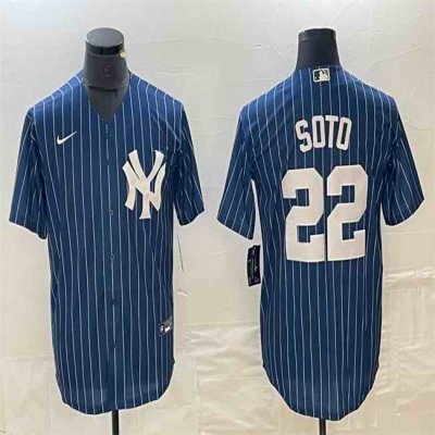 Men's New York Yankees #22 Juan Soto Navy Cool Base Stitched Baseball Jersey