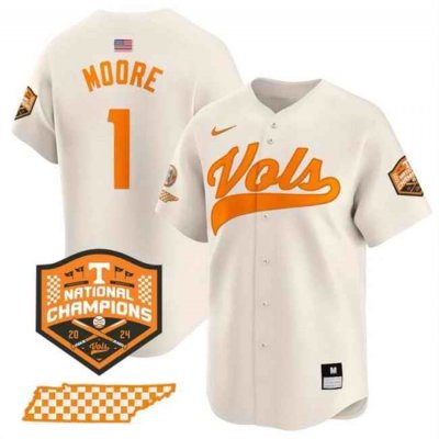 Men's Tennessee Volunteers #1 Christian Moore Cream 2024 Champions Vapor Limited Stitched Jersey