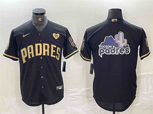 Men's San Diego Padres Team Big Logo Black Gold With Patch Cool Base Stitched Baseball Jersey