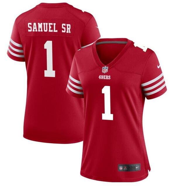 Women's San Francisco 49ers #1 Deebo Samuel Sr. Red Stitched Jersey(Run Small)