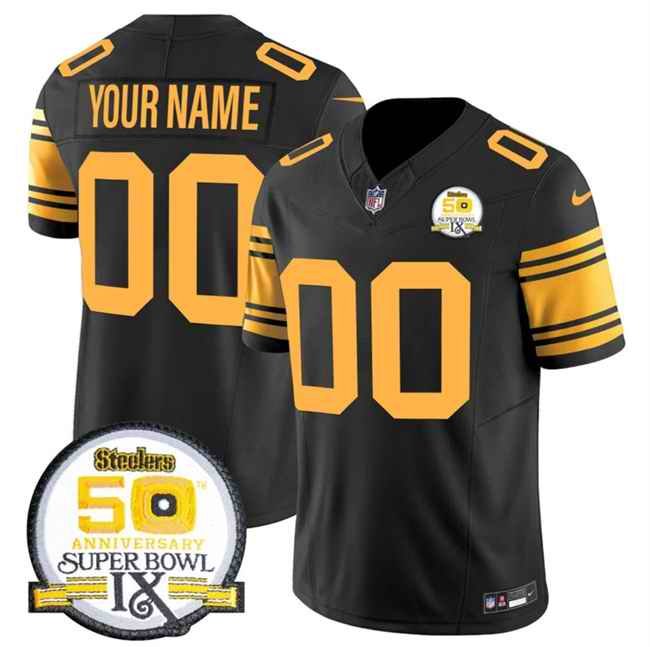 Men's Pittsburgh Steelers Active Player Custom Black 2024 F.U.S.E. 50th Anniversary Of Super Bowl IX Color Rush Limited Stitched Jersey