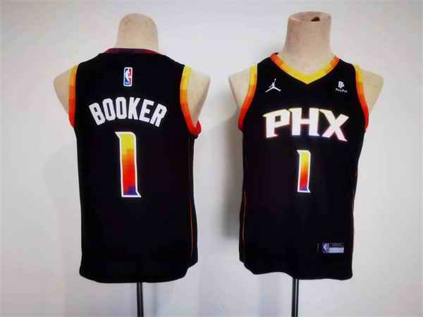 Youth Phoenix Suns #1 Devin Booker Black 2022/23 Statement Edition Stitched Basketball Jersey