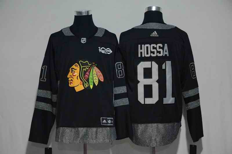 Chicago Blackhawks #81 Marian Hossa Black Men's 1917-2017 100th  Anniversary   Stitched NHL Jersey