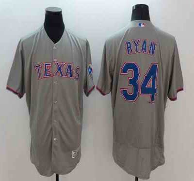 Rangers #34 Nolan Ryan Grey Flexbase Authentic Collection Stitched MLB Jersey