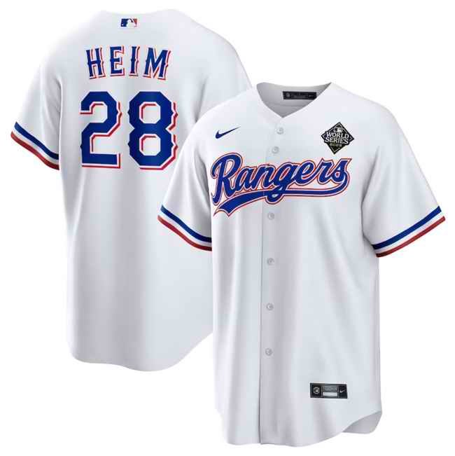 Men's Texas Rangers #28 Jonah Heim 2023 White World Series Stitched Baseball  Jersey