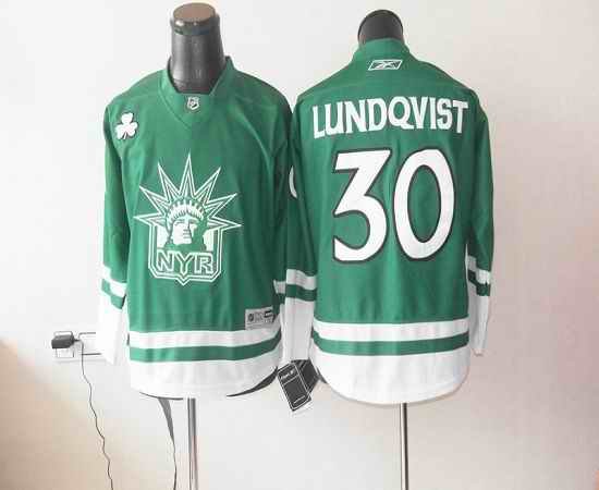 Rangers St Patty's Day #30 Henrik Lundqvist Green Youth Stitched NHL Jersey