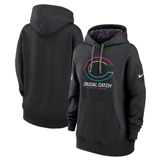 Women's Chicago Bears Black 2024 Crucial Catch Club Pullover Hoodie(Run Small)