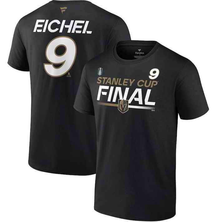 Men's Vegas Golden Knights #9 Jack Eichel Black 2023 Stanley Cup Final Authentic Pro Name & Number T-Shirt