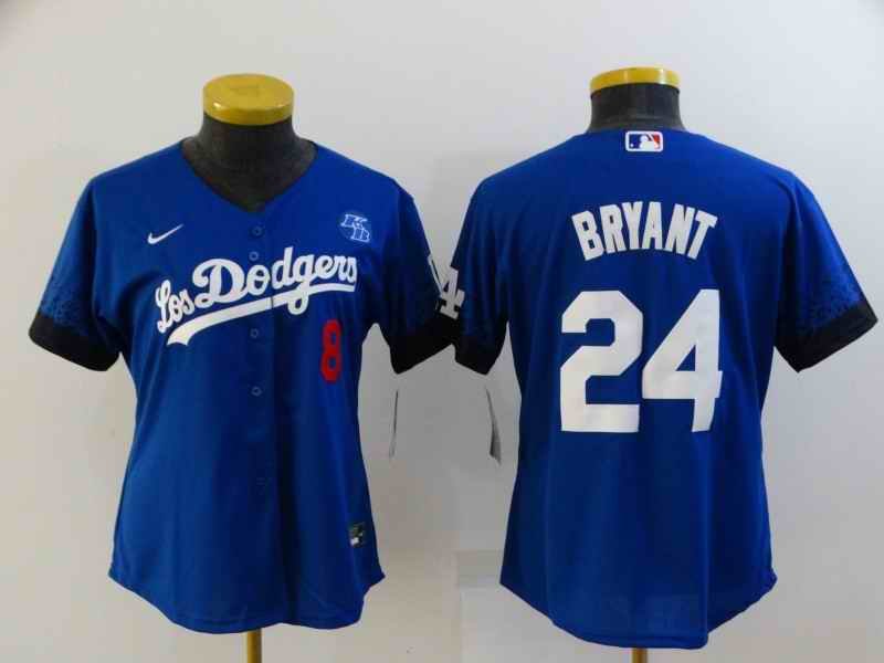 Women's Los Angeles Dodgers Front #8 Back #24 Kobe Bryant 2021 Royal City Connect Cool Base Stitched Baseball Jersey(Run Small)