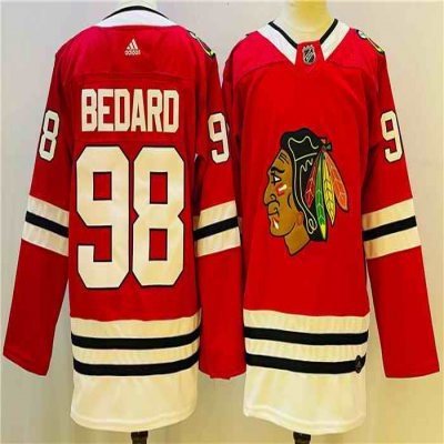 Men's Chicago Blackhawks #98 Connor Bedard Red Black Stitched Jersey