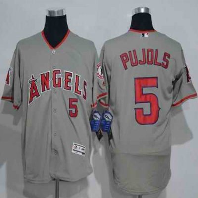 Angels of Anaheim #5 Albert Pujols Grey Flexbase Authentic Collection Stitched MLB Jersey