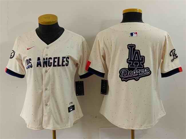 Women's Los Angeles Dodgers Team Big Logo Cream 2024 City Connect Limited Stitched Jersey(Run Small)