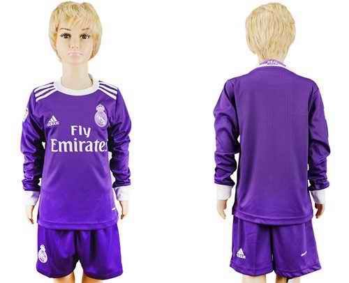 Real Madrid Blank Away Long Sleeves Kid Soccer Club Jersey