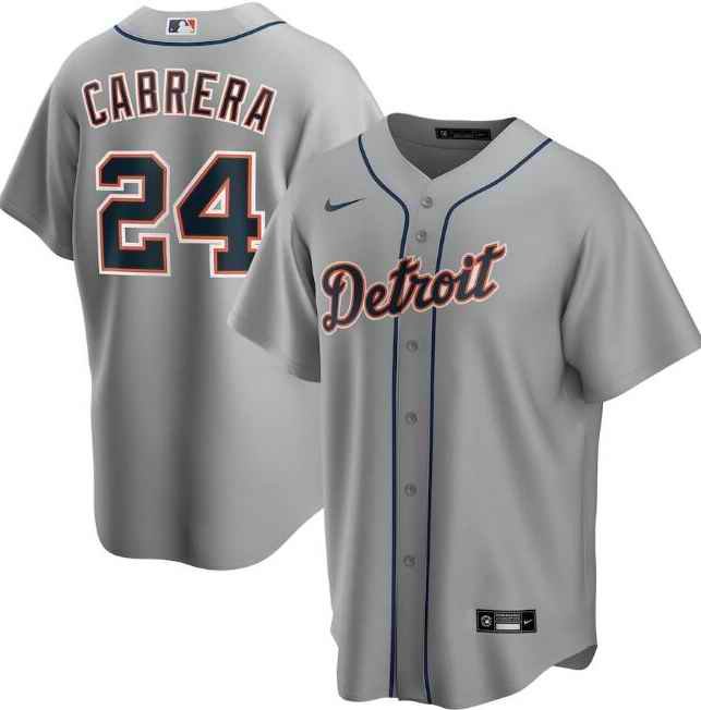 Men's Detroit Tigers #24 Miguel Cabrera Grey Cool Base Stitched Jersey