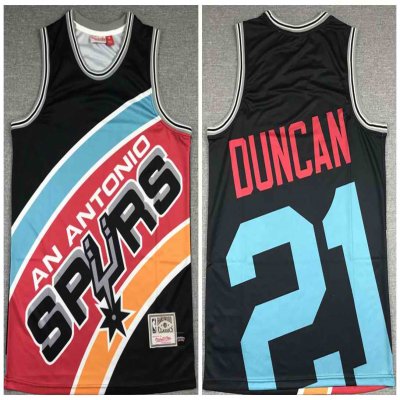 Men's San Antonio Spurs #21 Tim Duncan Black Big Face Stitched Jersey