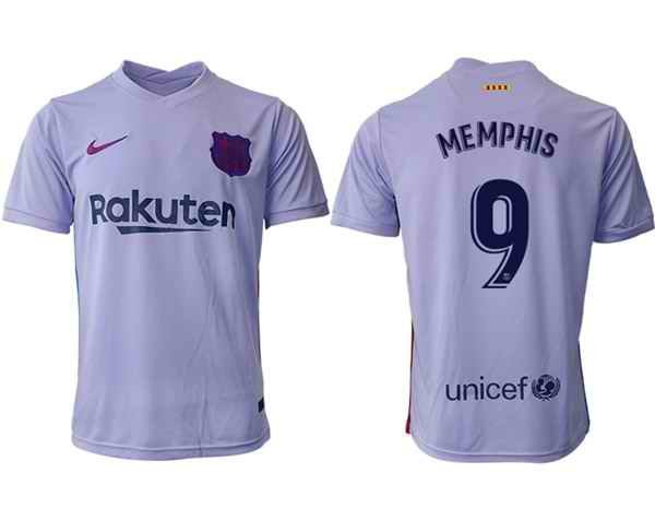 Men's Barcelona #9 Memphis Grey Away Soccer Jersey