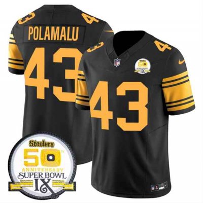 Men's Pittsburgh Steelers #43 Troy Polamalu Black 2024 F.U.S.E. 50th Anniversary Of Super Bowl IX Color Rush Limited Stitched Jersey