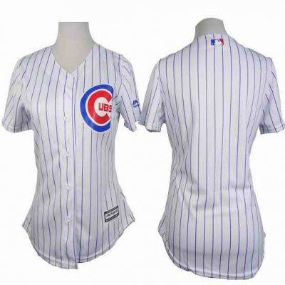 Cubs Blank White With Blue Strip Women's Fashion Stitched MLB Jersey